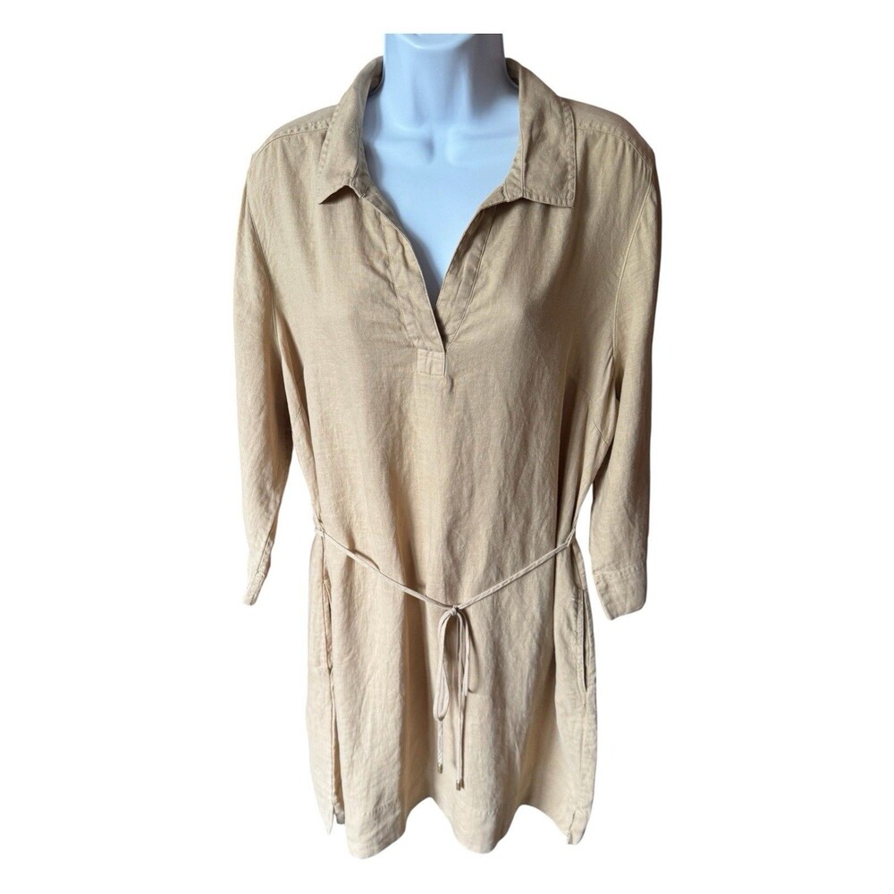 Tommy Bahama Two Palms Linen Shift Dress Natural Tan Large Beach Nautical Indie - Picture 3 of 9